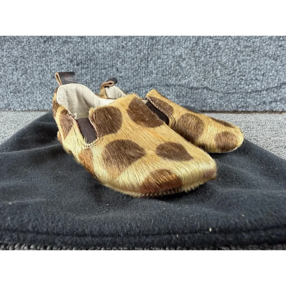 Freebird Crib Shoes Girls 3 Brown Baby Kicks Animal Hair Leather Lined Slippers
